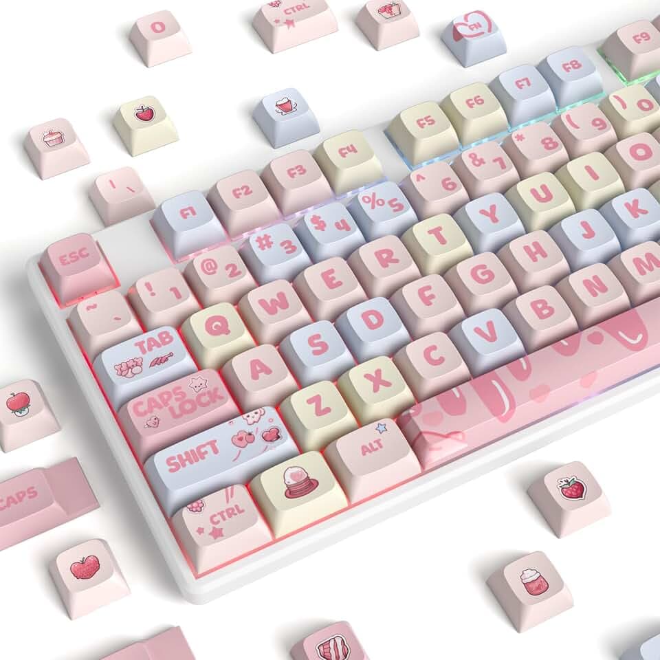 XDA Profile Keycaps 133 Keys PBT Keycap Dye-Sublimation Custom Keycaps for MX Switches 60% 75% 100% Mechanical Gaming Keyboards(Cream Strawberry)
