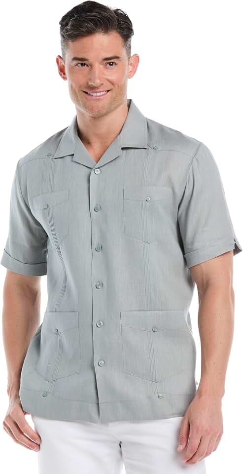 Cubavera Men's 100% Linen Short Sleeve Button-Down Guayabera Shirt (Available in Big & Tall)