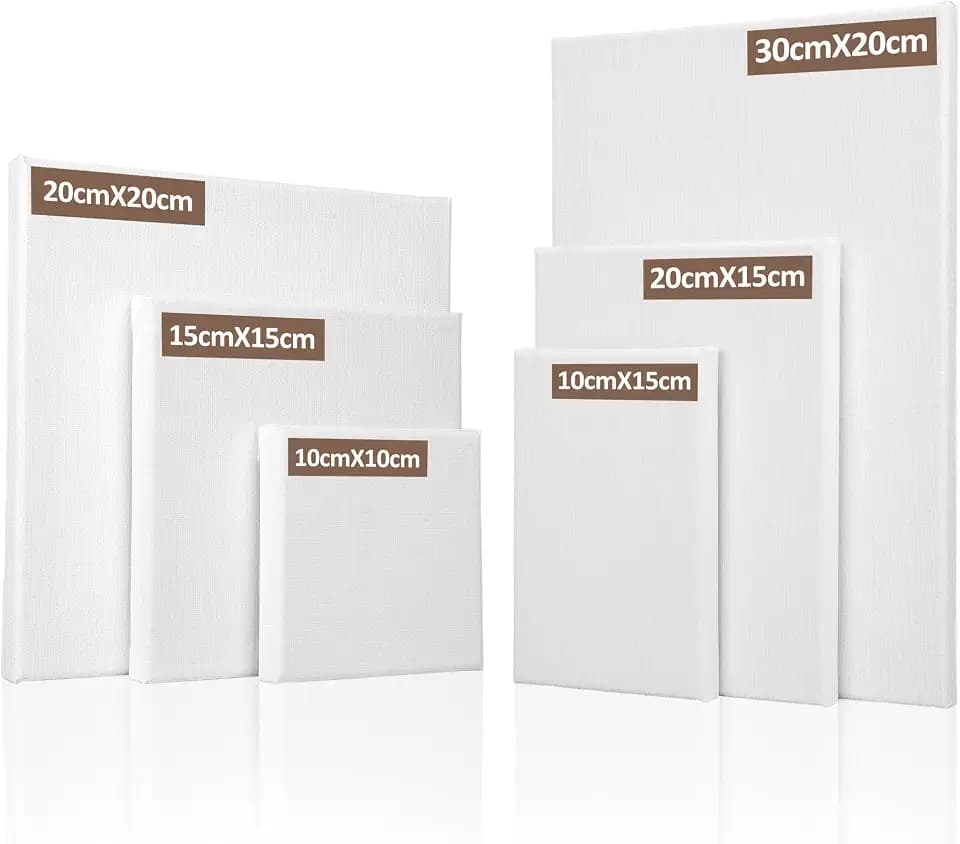 6 Stück Leinwand Set – Leinwand zum Bemalen aus Reiner Baumwolle, Keilrahmen Canvas 30x20, 20x20, 20x15, 15x15, 15x10, 10x10 cm – Leinwände zum Bemalen für Acryl, Aquarell & Tempera