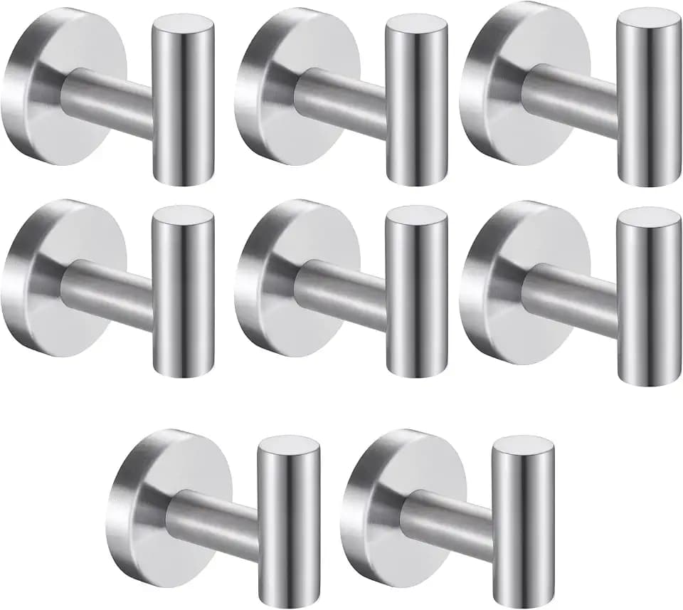 8 Pcs Silver Bathroom Towel Hook Robe Towel Hooks Coat Wall Hook Stainless Steel Heavy Duty Door Hanger Towel Robe Clothes Cabinet Closet Sponges Hook for Bathroom Bedroom Kitchen Hotel Pool