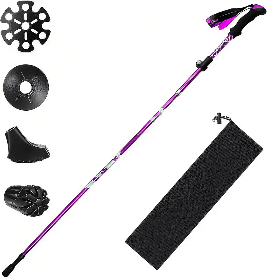 HOVIN WanderStock Faltbar,Nordic Walking Stock Teleskop Aluminium Verstellbar 110-125cm,Walking Stock Faltbar mit Gummipuffers für Trekking,Wandern und Skifahren(1 Stück)