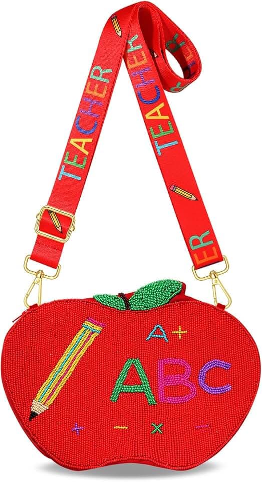 NVENF Pencil Purse for Women Beaded Teacher Purse Crossbody Shoulder Bag Back To School Teacher Accessories Outfits Gifts