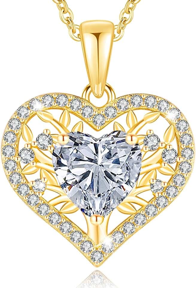 LAVUMO Lebensbaum Herz Kette Damen Schmuck Damen Geburtsstein Anhänger Halsketten Geburtstagsgeschenk für Frauen Freundin Mama Valentinstag Muttertags