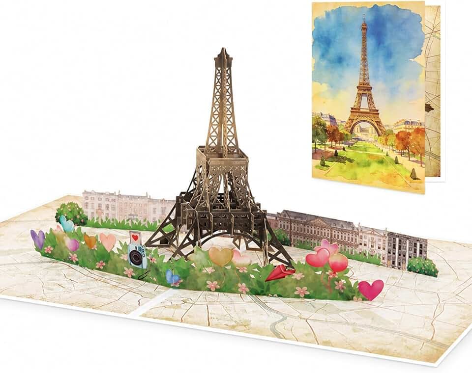 Paris 3D Pop Up Karte, Eiffelturm Grußkarte mit Umschlag, Paris Geschenk
