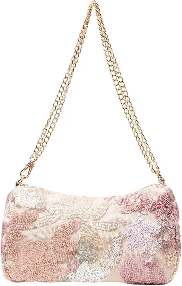 SHENHE Women's Sequin Shoulder Bag Flower Embroidered Bridal Wedding Purse