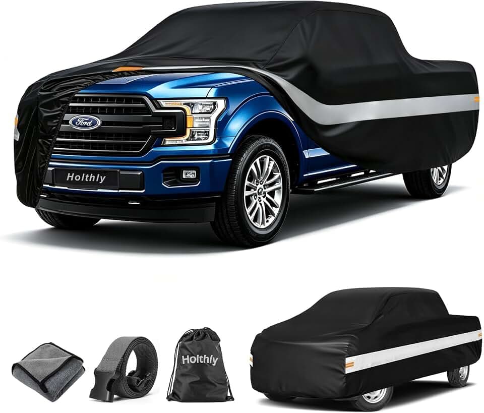 10 Layers Truck Cover Waterproof All Weather Custom Fit Ford F-150(1997-2026) Super Cab&SuperCrew Short Bed, Outdoor Full Exterior Pickup Car Cover Sun Rain Snow Ice Protection. Black