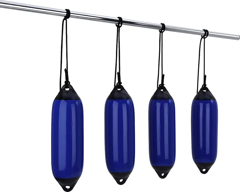 Seilflechter - Bootsfender Set blau mit 4 Aufblasbaren Fendern & 4 Fenderleinen, Maße: 120-210 mm x 450-620 mm, Fenderset