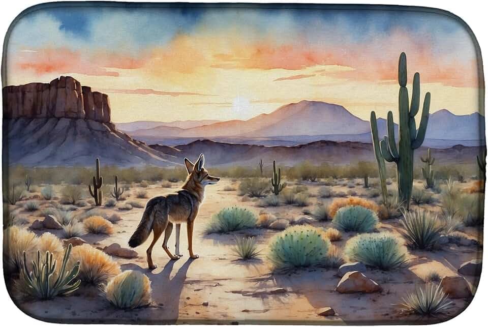 Caroline's Treasures Desert Sunset Coyote Dish Drying Mat Absorbent Dish Drying Mat Pad for Kitchen Counter Dish Drainer Mat for Countertop, 14 x 21", Multicolor