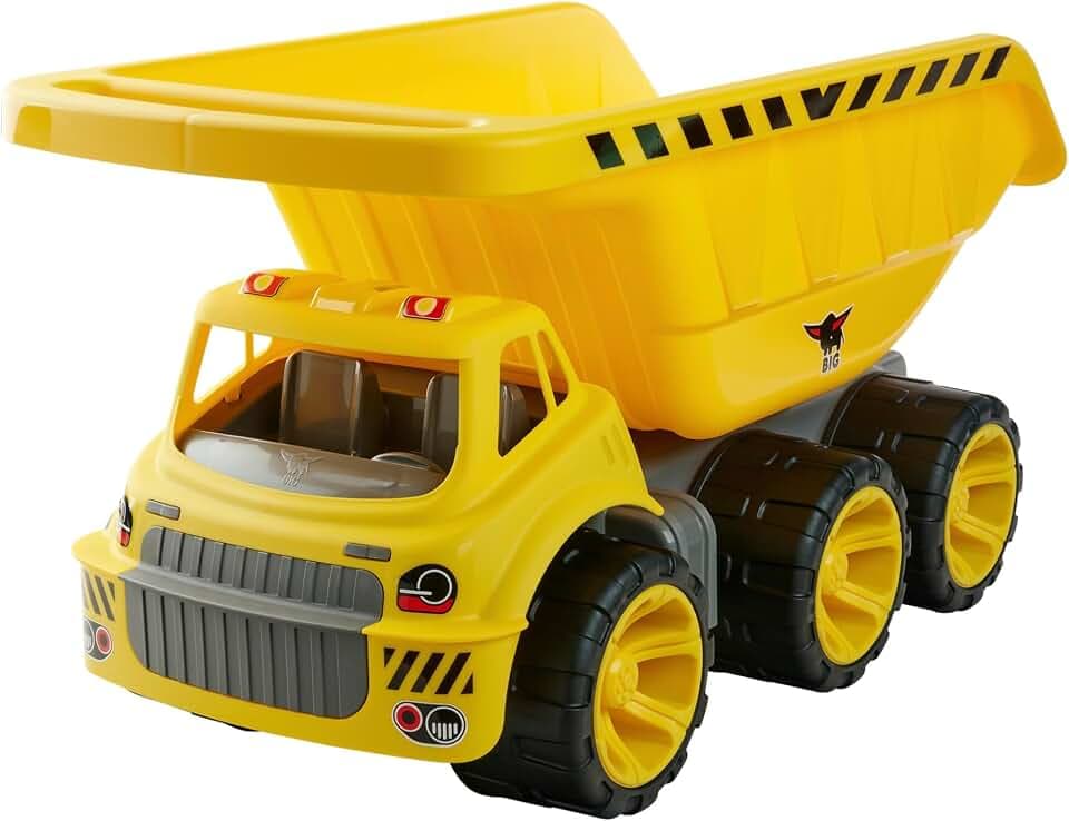 Big Power Worker Mega Kipper (65 cm) - XXL Kipplaster mit großer Kippmulde (Platz für 12,8 l Ladung) und 6 Reifen für drinnen & draußen, Baustellenfahrzeug für Kinder ab 2 Jahre, gelb