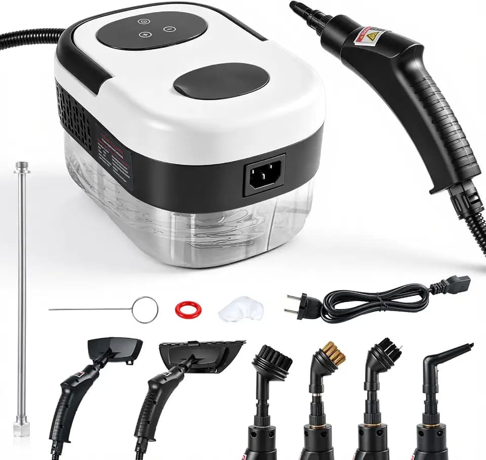 2500W Dampfreiniger Handgerät mit 6 Stufen Regelbar, 1200ml Wassertank, 105°C Hochdruckreiniger für Küche, Auto, Polster & Klimaanlage, 10s Schnelle Aufheizung, 11-tlg. Zubehör-Set