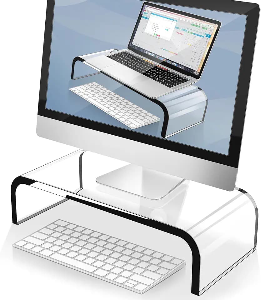 AboveTEK Acryl-Monitorständer Klarer Monitorständer & Computer-Schreibtischständer, Premium-Acryl-Laptop-Ständer für Home Office, PC-TV-Ständer mit Tastaturablage Heavy 30.8cm x 20.8cm x 10cm