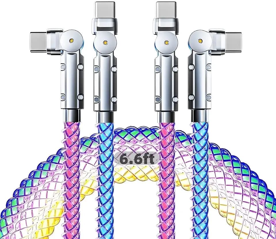 USB-C Light Up Cable 2 Pack 6.6ft LED USB C to USB C Cable Colorful Gradual
