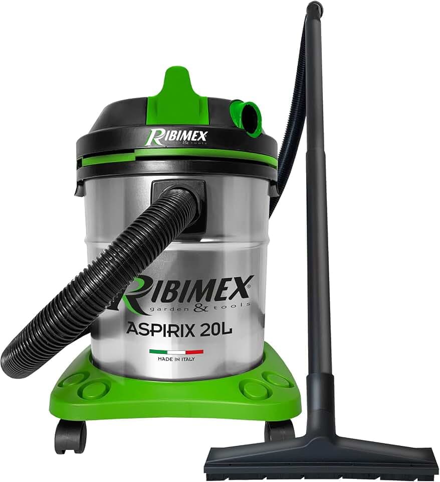 RIBIMEX Aspiri 20 L by PRASP20IT, RIBIMEX-PRASP20IT-Mülleimer saugt Feststoffe und Flüssigkeiten 20 l-1200 W, Kunststoff und Metall, Grün, Schwarz, Stahl