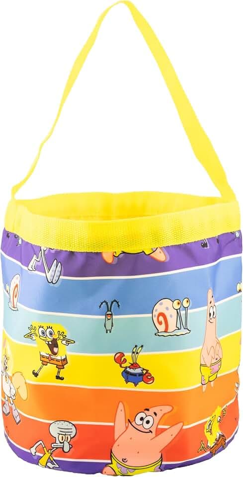 SpongeBob SquarePants Tote Bag for Kids | Collapsible Halloween Trick or Treat Bag, Candy Tote, and Reusable Easter Basket | SpongeBob Travel Tote, Shopping Bag, or Party Carryall | Ages 3+