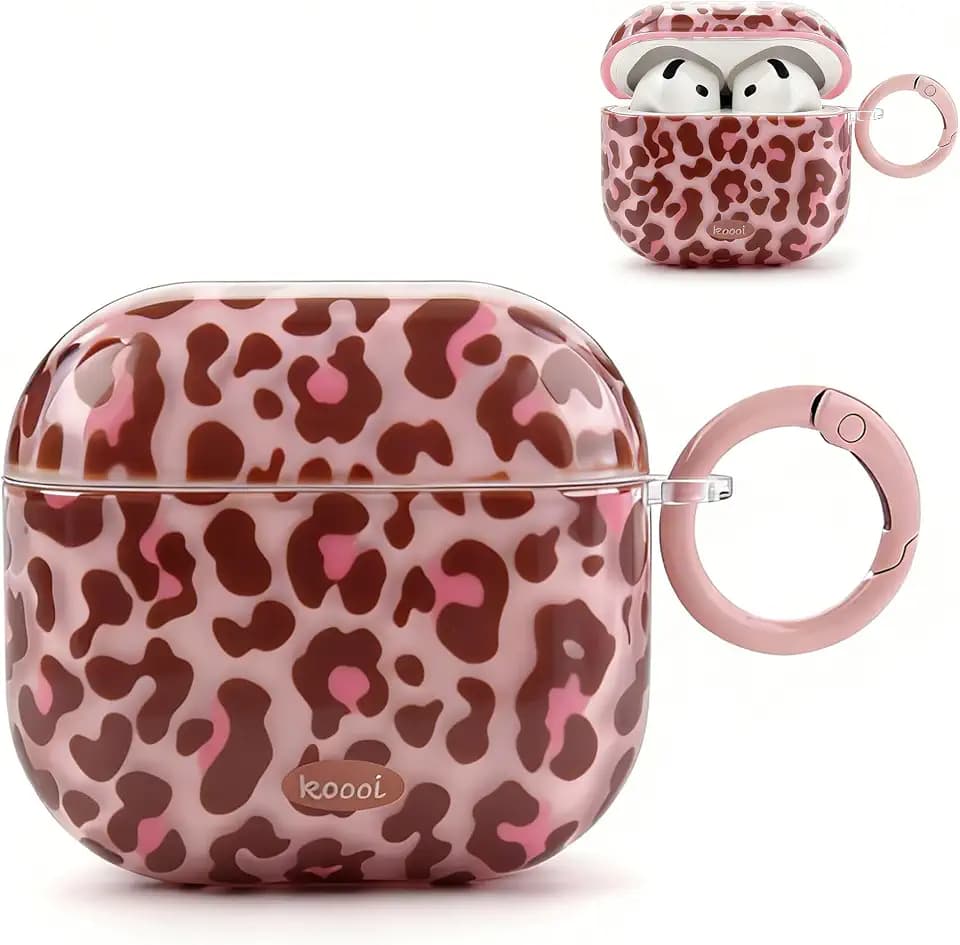 Soft Case Compatible with AirPods 4th Generation Charging Case (2024), AirPods 4 Case Leopard Cheetah Print AirPods 4 Case Cute Protective Cover with Keychain (Pink)