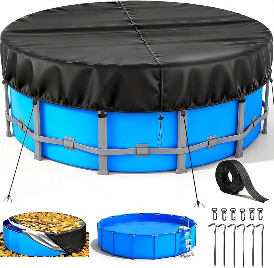 12 Ft Round Above Ground Pool Cover, Waterproof and Wind-Resistant, Black