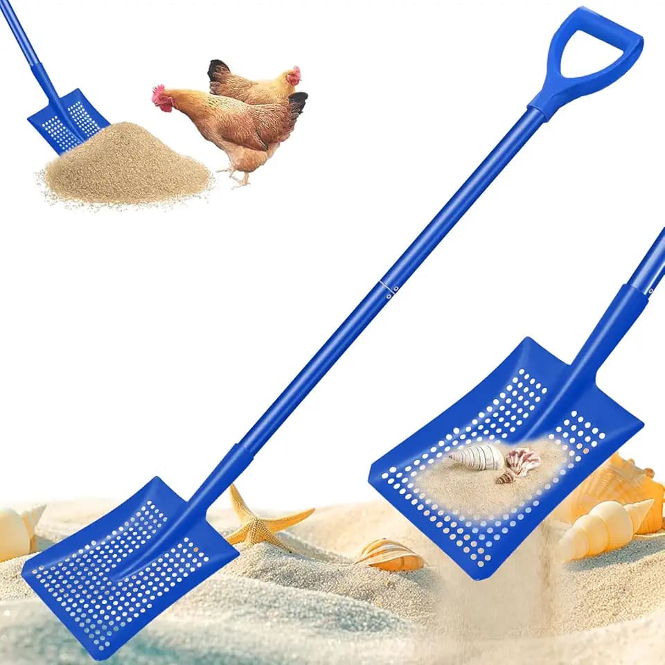 Sifting Shovel, Heavy Duty Metal Sand Sifter for The Beach, 53.5" Long Sand Sifter Shovel for Beach Fun, Chicken Coop, Farm Goat Stall Sand Poop Cleaning, with Ergonomic D-Grip Handle (Blue)