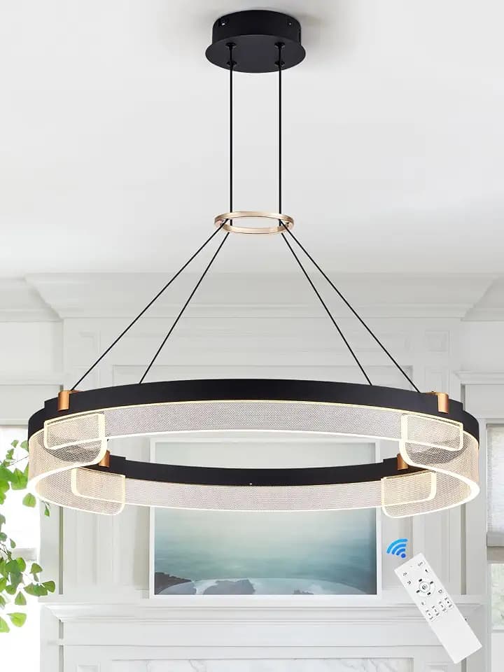 Benkut Modern LED Pendant Light Dimmable Black LED Chandelier with Remote