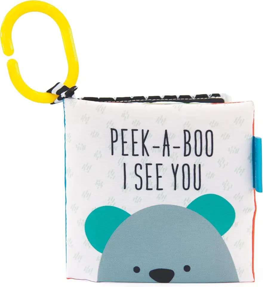 Sassy Peek-a-Boo Activity Book with Attachable Link for On-The-Go Travel, Sensory Play, Black & White, Ages 0+ Months