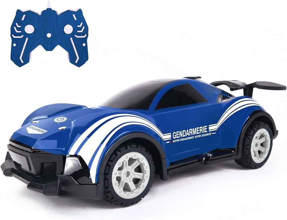 TURBO CHALLENGE - Auto - Gendarmerie - 1/16-099231 - Ferngesteuertes Auto - Blau - Fahrbereit - Rauchoption - Wiederaufladbarer Akku und Batterien inklusive - Kunststoff - Ab 5 Jahren