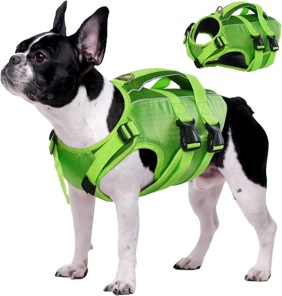 Kuoser Schwimmweste Hund klein, Hunde Schwimmweste mit Griff, Grün S