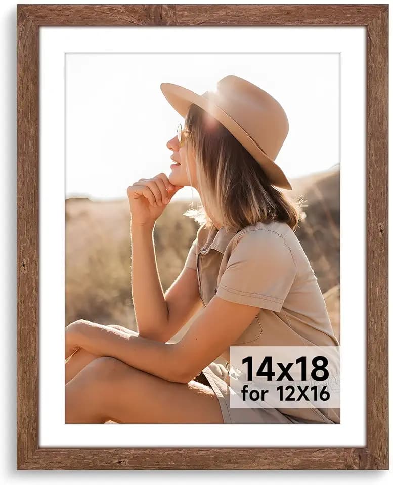 HLiWEGNS Light Walnut 14x18 Frame - Single Frame - Rustic Woodgrain 14 x 18 Poster Frame for Pictures 12x16 with Mat or 14x18 Picture Frame Without Mat for Wall Gallery Display - Ideal Christmas Day