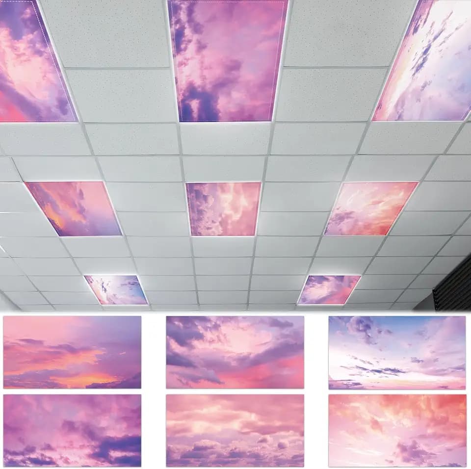 6 Pcs Fluorescent Light Covers with 60 Magnets Decorative for Classroom Ceiling Lights 4 x 2 Feet Magnetic Light Cover Filter Easy Install for Hospitals Drop Home Office Ceiling Supplies (Sunset)