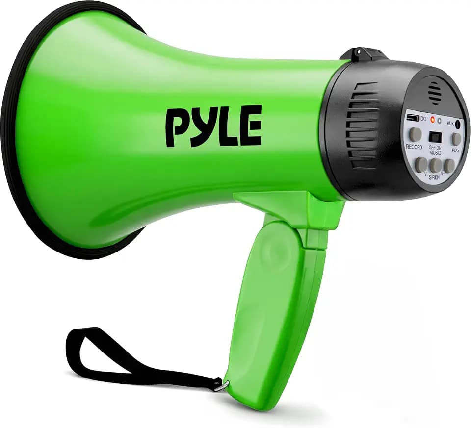 Pyle Rechargeable Bullhorn Megaphone with Voice Recording, AUX Input & Siren, USB-C Fast Charging, 1200-Yard Voice Range for Sports Coaching, Events & Crowd Control