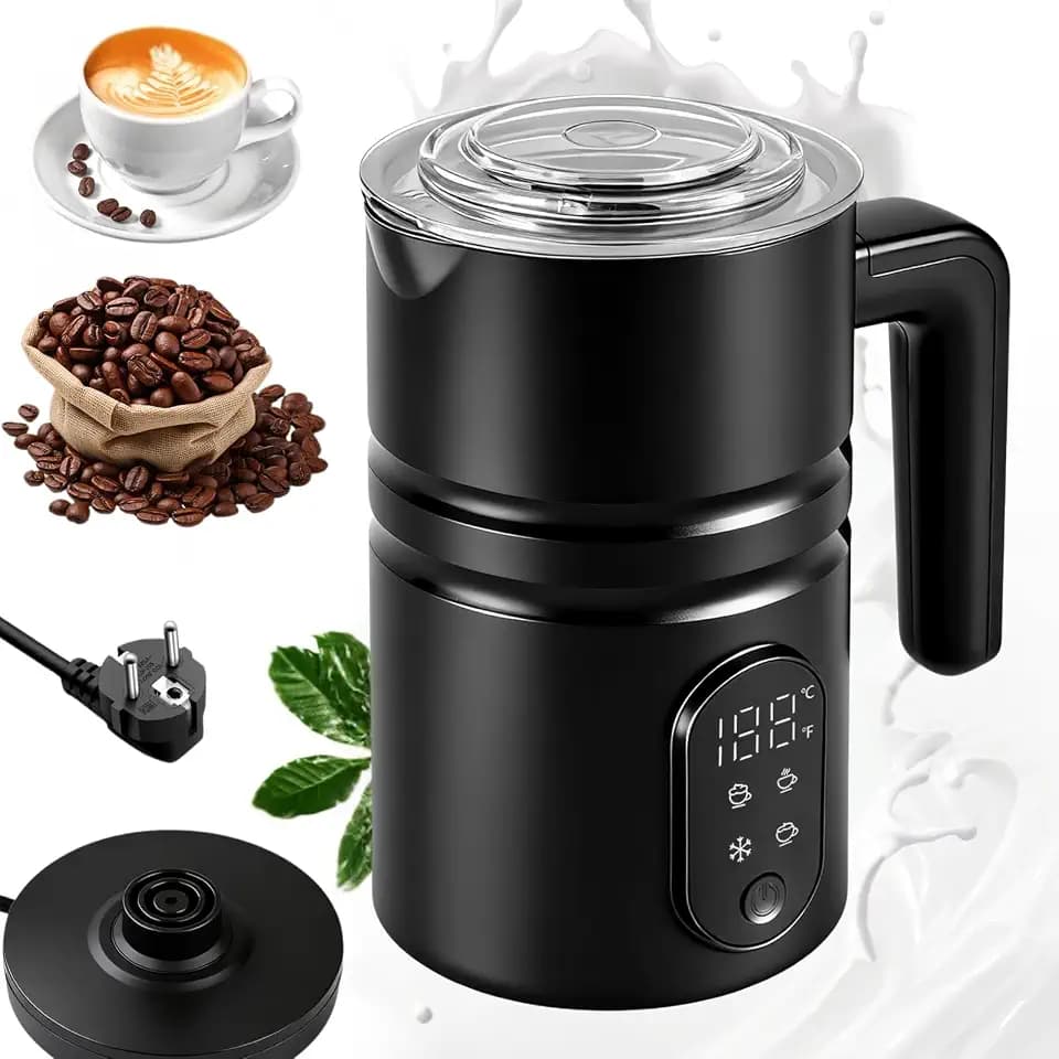 5-in-1 Milchaufschäumer Elektrisch mit Temperaturanzeige in Celsius & Fahrenheit, 350ML Milchschäumer, 304 Edelstahl Küchenhelfer, Für Cappuccino Latte Schokolade, Automatischer Schaumformer