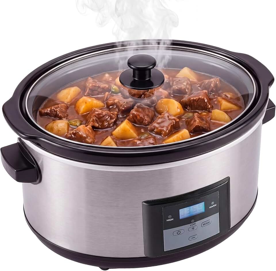 8.5 Qt Large Slow Cooker with Timer for 10+ People-Silver
