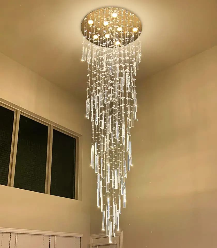 78'' Modern Crystal Chandelier High Ceiling Chandeliers for Entryway Large Raindrop Chandeliers LED Dimmable Flush Mount Light Fixtures for Staircaes Foyer Hallway Living Room LED Bulbs Included Gold