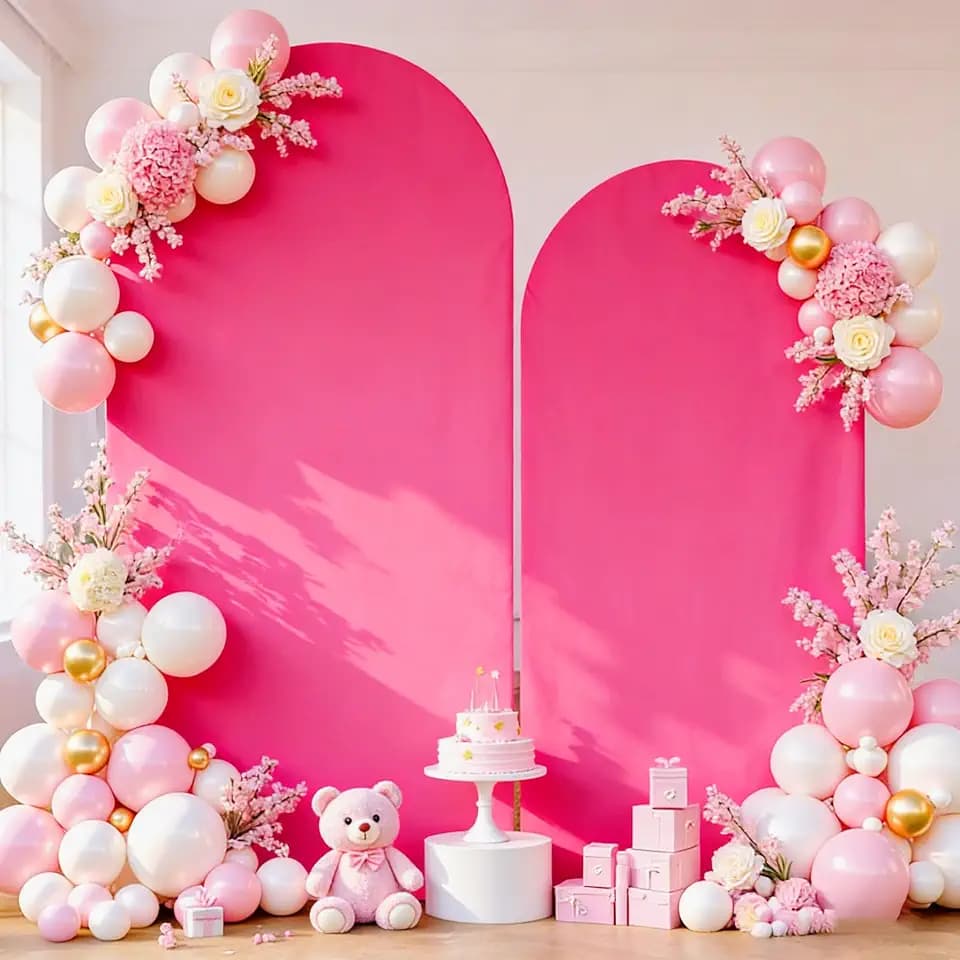 Hot Pink Arch Backdrop Covers - 7.2FT, 6FT Spandex Fitted Wedding Arch Stand Covers Round Top Chiara Stretchy Arch Backdrop Cover for Valentines Wedding Birthday Party Decoration