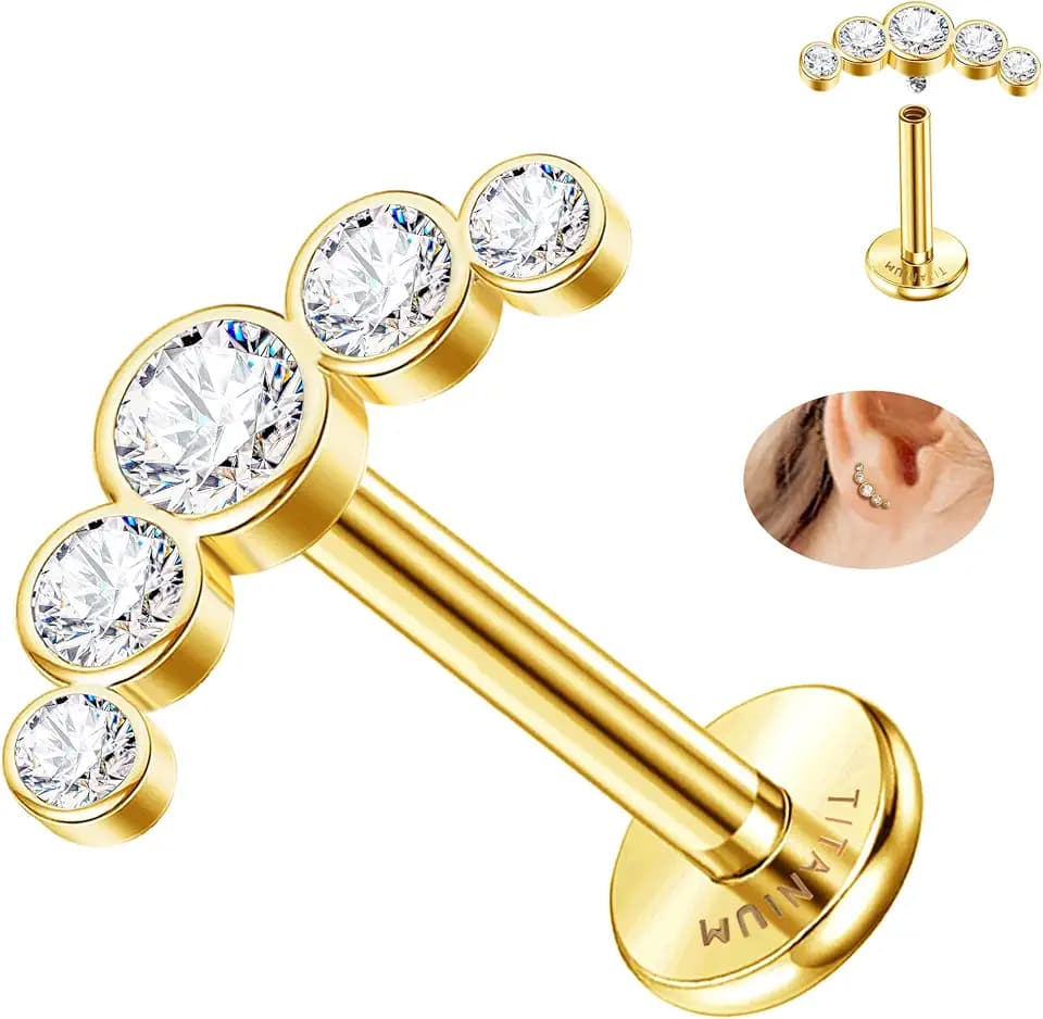 G23 Titanium 16G Tragus Piercing Jewelry Flat Back Cartilage Earrings Helix