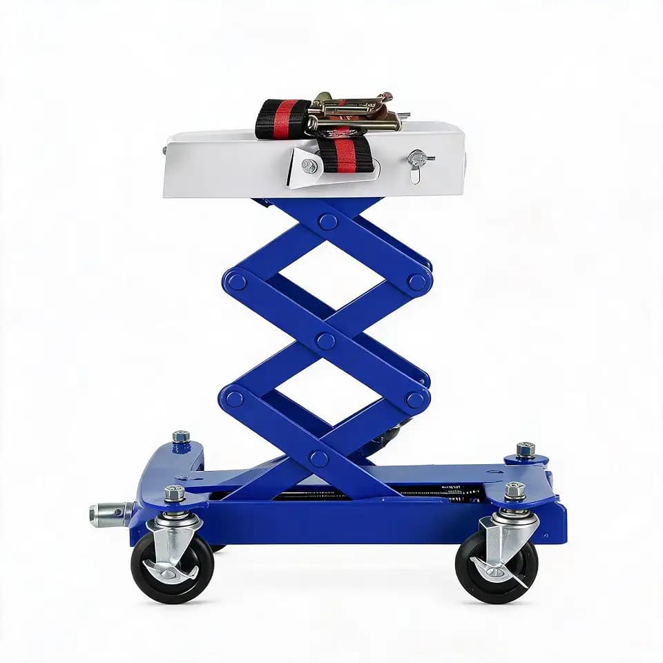 450 LBS Capacity Transmission Jack with 2M Straps & 4 Brake Wheels - Blue