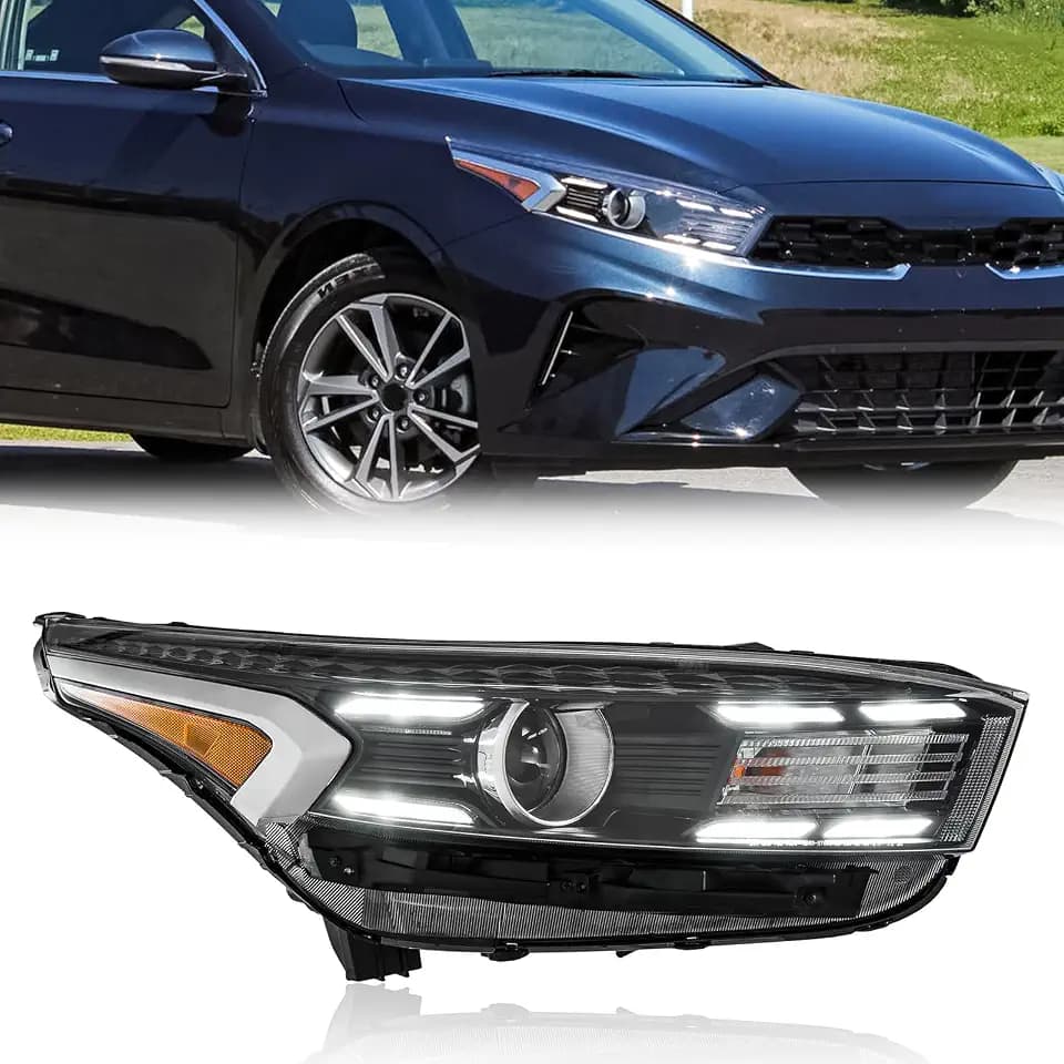 TODO Headlight Assembly Compatible with 2022 2023 2024 Kia Forte GT GT-Line 92101-M7600, Halogen Headlamp with LED DRL, Passenger Right Side