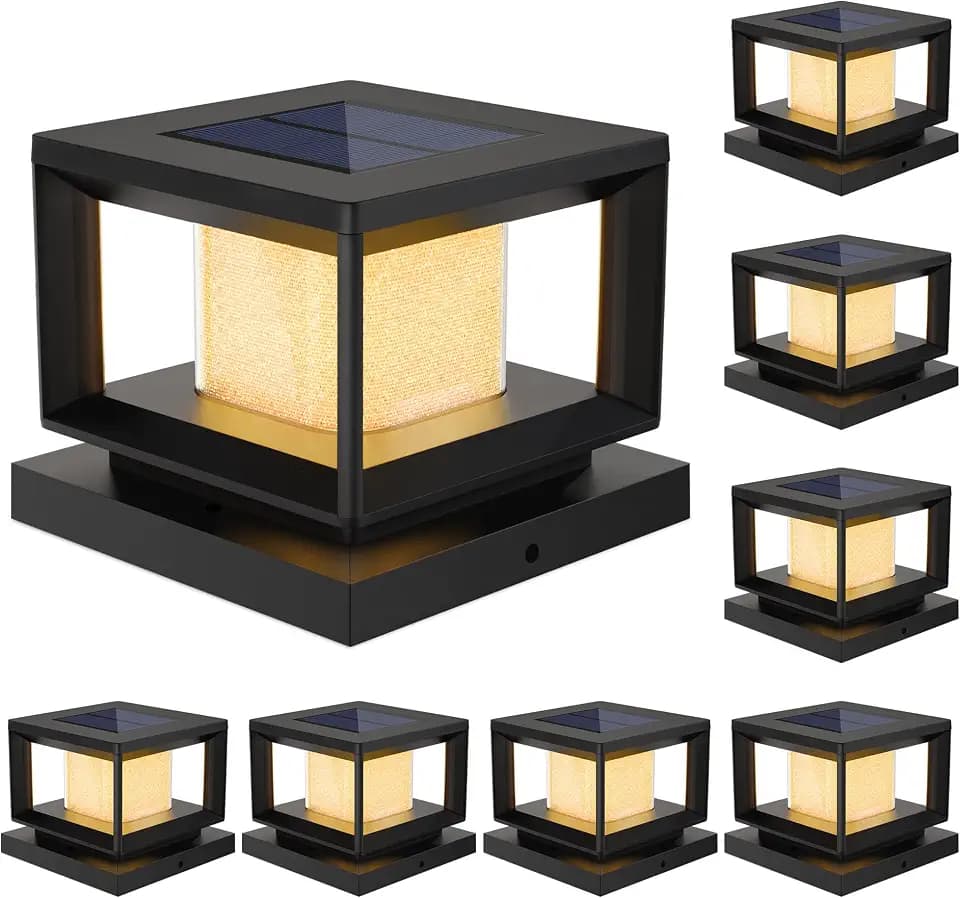 Mlambert 8 Pack Solar Post Lights, 4x4 6x6 Wooden Vinyl Fence Cap, Black