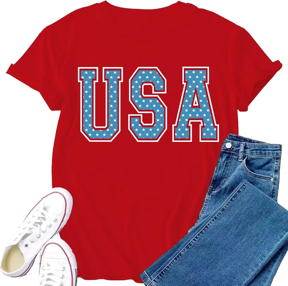 Womens USA Shirt 4th of July Shirts American Patriotic Tee Tops