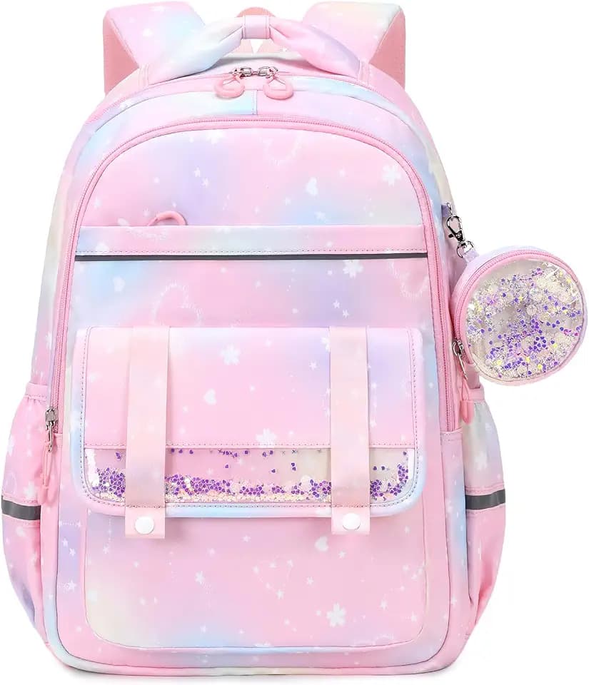 MUSEVOS Kids School Backpacks for Girls: Cute Kawaii Bow Book Bag with Large Lots of Pockets for Elementary Age 6-14 Pink