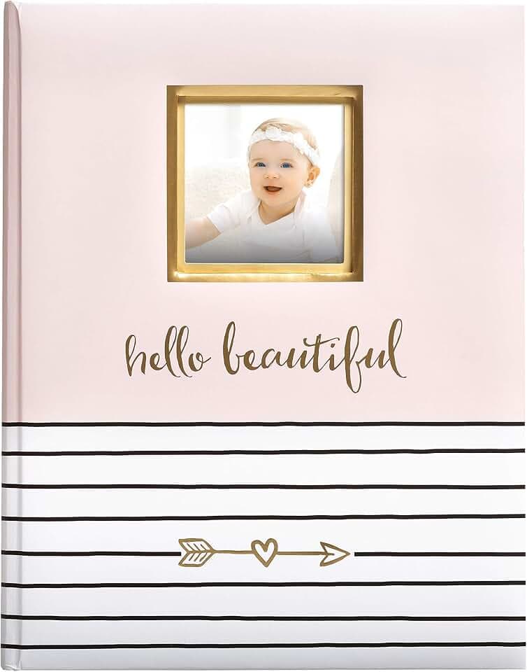 Pearhead Hello Beautiful Baby Memory Book, Milestone Journal, New Mum Gift, Newborn Baby Girl Keepsake, UK English Version, Pink