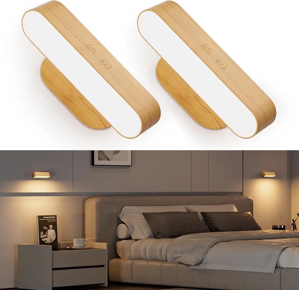 Hensam Wandleuchte für den Innenbereich, LED-Wandleuchte, kabellos, wiederaufladbar, dimmbar, Nachttischlampe, berührungsempfindlich, 5 Farbtemperaturen, drehbar, um 360 °, Wandlicht für Schlafzimmer,