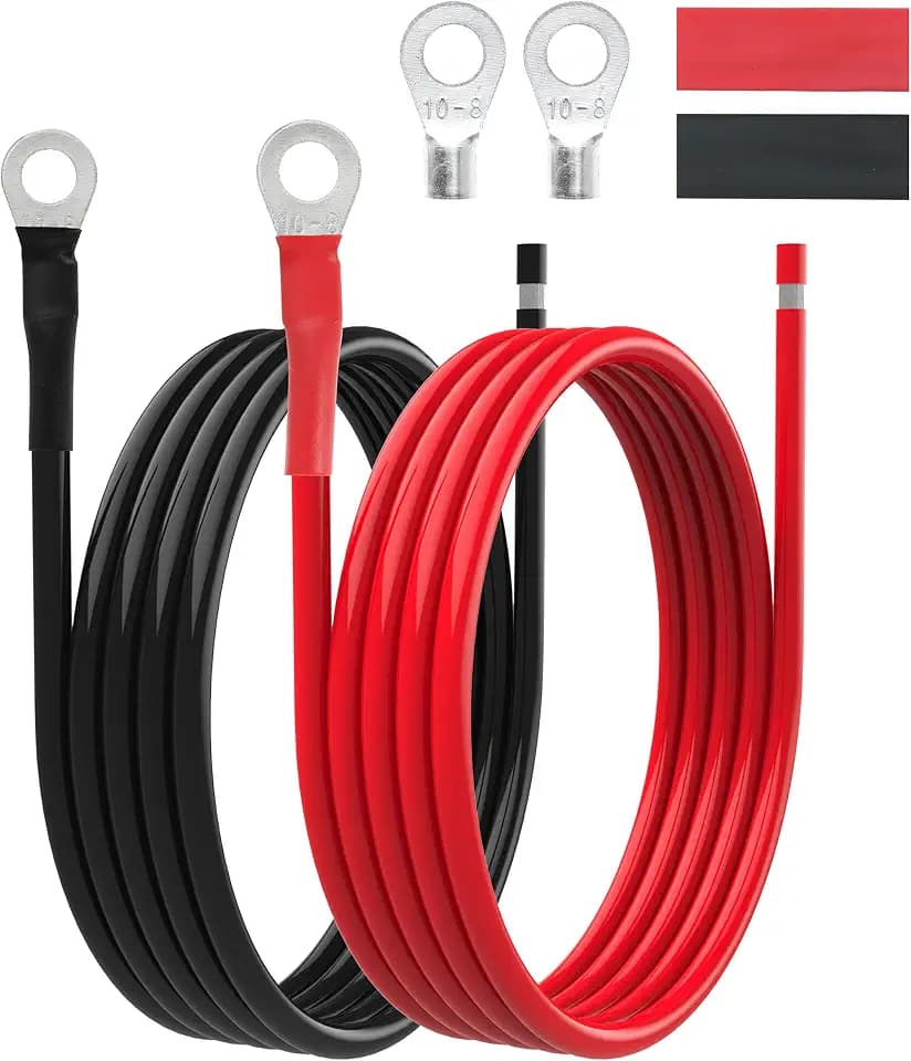 8 AWG Battery Cables 8 Gauge Solar Panel Wire Tinned Copper Extension Cable with 5/16'' Lugs for RV Solar Panel Car Automotive (8AWG 8FT)