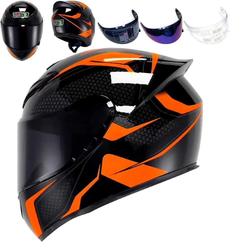 HTLNUZD Full Face Motorcycle Helmet Racing Motocross Helmets with Pinlock Compatible Clear&Tinted Visors DOT Model Approved Street Bike Helmet