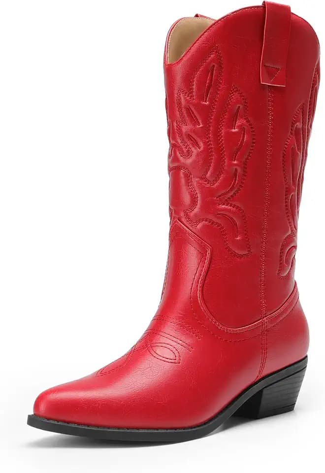 DREAM PAIRS Women's Cowboy Cowgirl Mid Calf Boots