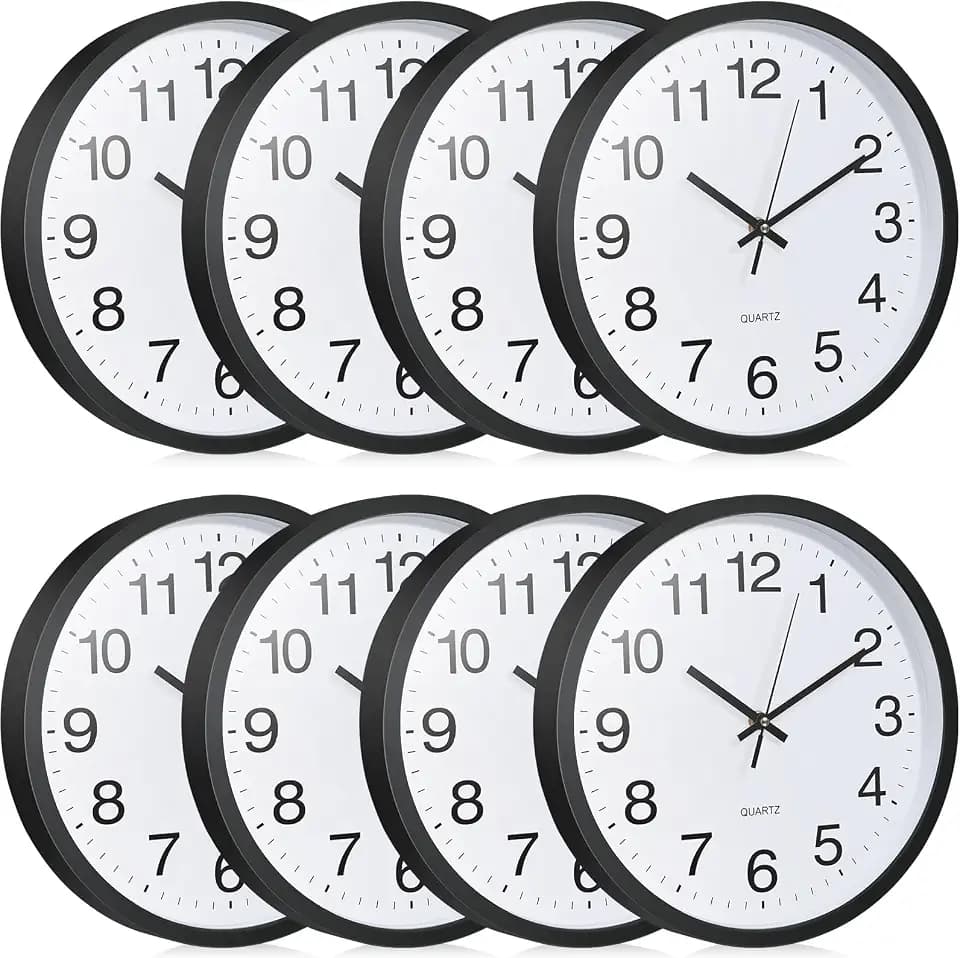 Inbagi 8 Pcs Wall Clock Bulk Silent for Classroom(Black,12 Inch)