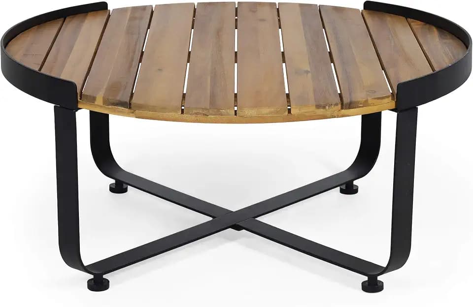 Christopher Knight Home Tracy Outdoor Modern Industrial Acacia Wood Coffee Table, Teak Finish, Black