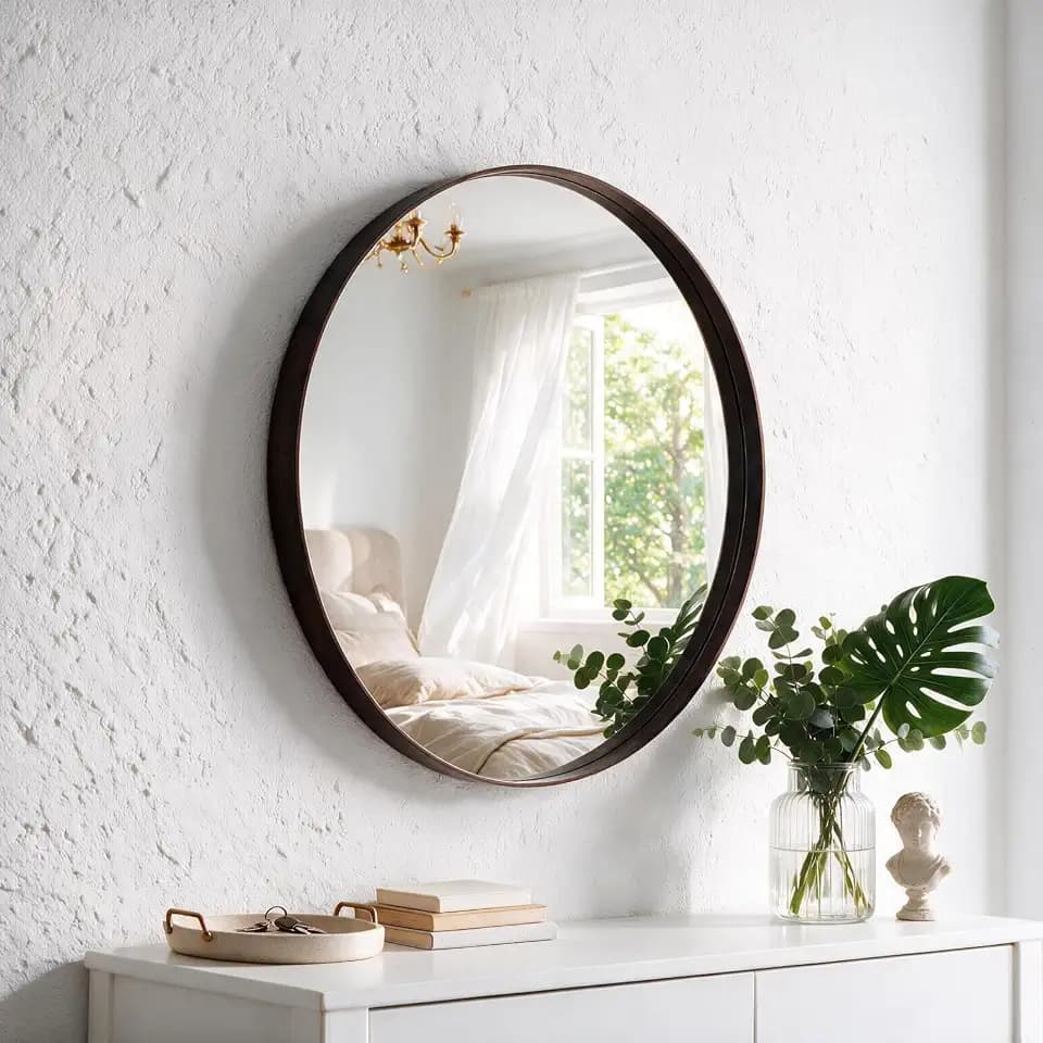 DUMOS Round Wall Mirror 24 Inch, Bathroom Wall Circle Mirror