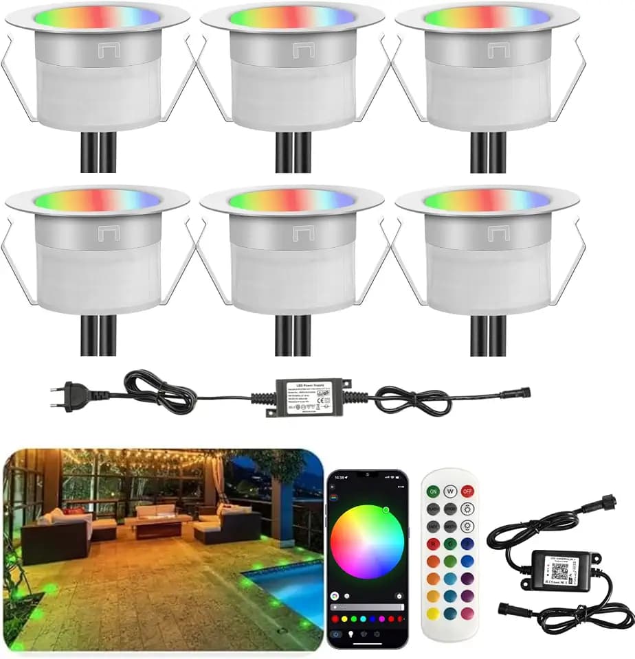 Bodenleuchte Einbaustrahler + WiFi Controller RGBW (RGB + Warmweiß) Wasserdicht IP67 Ø 31 mm Beleuchtung für Terrasse, Patio, Weg, Wand, Garten, Dekoration, Innen und Außen