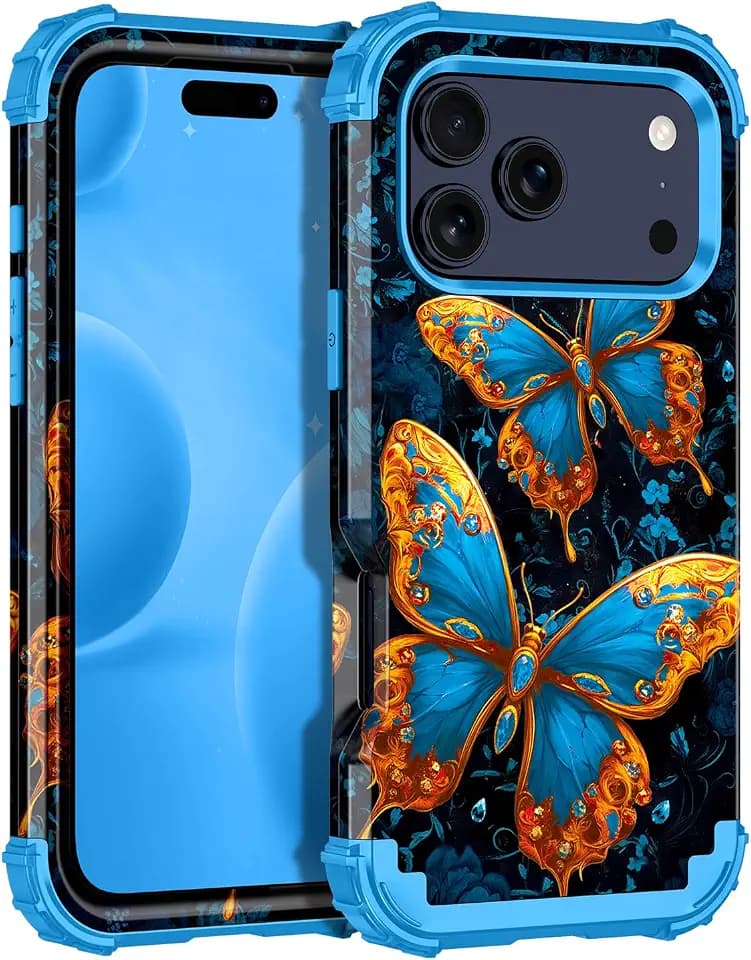 Miqala for iPhone 17 Pro Case,Glow in The Dark Three Layer Heavy Duty Shockproof Protection Hard Plastic Bumper+Soft Silicone Case for iPhone 17 Pro,Dark Blue