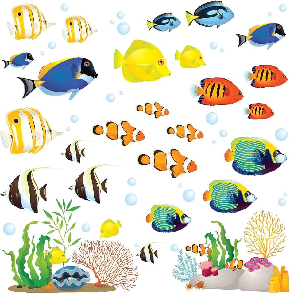 DECOWALL Tropical Fish Coral Reef Wall Decals Stickers Kids Room (DS4-8035)