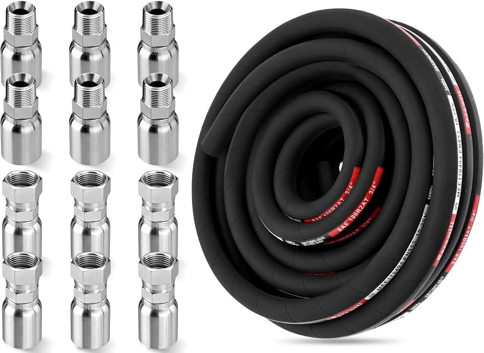 50FT 3/4" Hydraulic Hose with 12PCS Hydraulic Hose Fittings